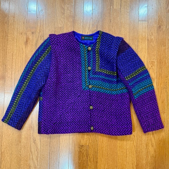 Fiberwork Jackets & Blazers - Vintage Fiberworks Handwoven Mohair Jacket Blazer Women’s Large XL Purple Blue